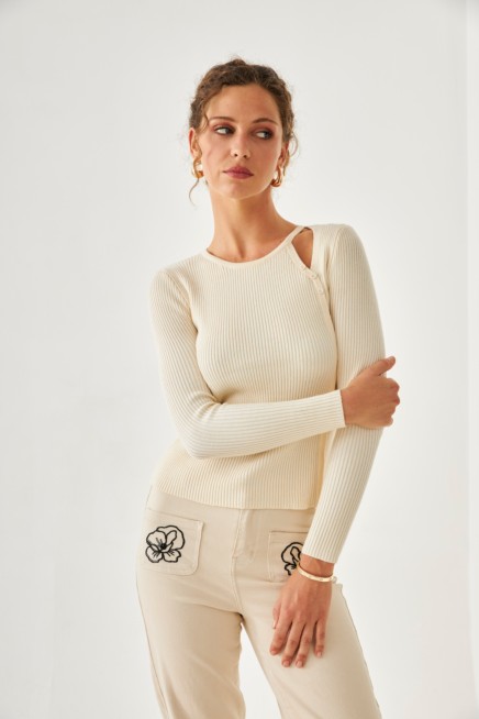 JERSEY DE VISCOSA CON CUT OUT Y CORTE ASIMETRICO