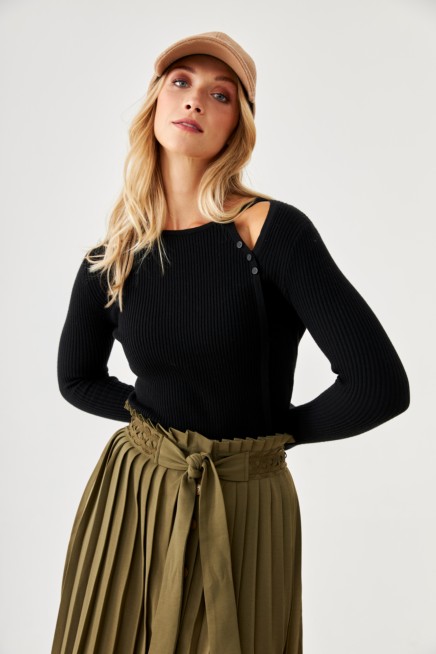 JERSEY DE VISCOSA CON CUT OUT Y CORTE ASIMETRICO