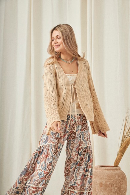 WOVEN BELL SLEEVE BOLERO CARDIGAN