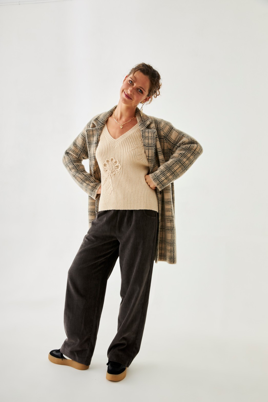 PLAID KNITTED COAT WITH LAPELS 2