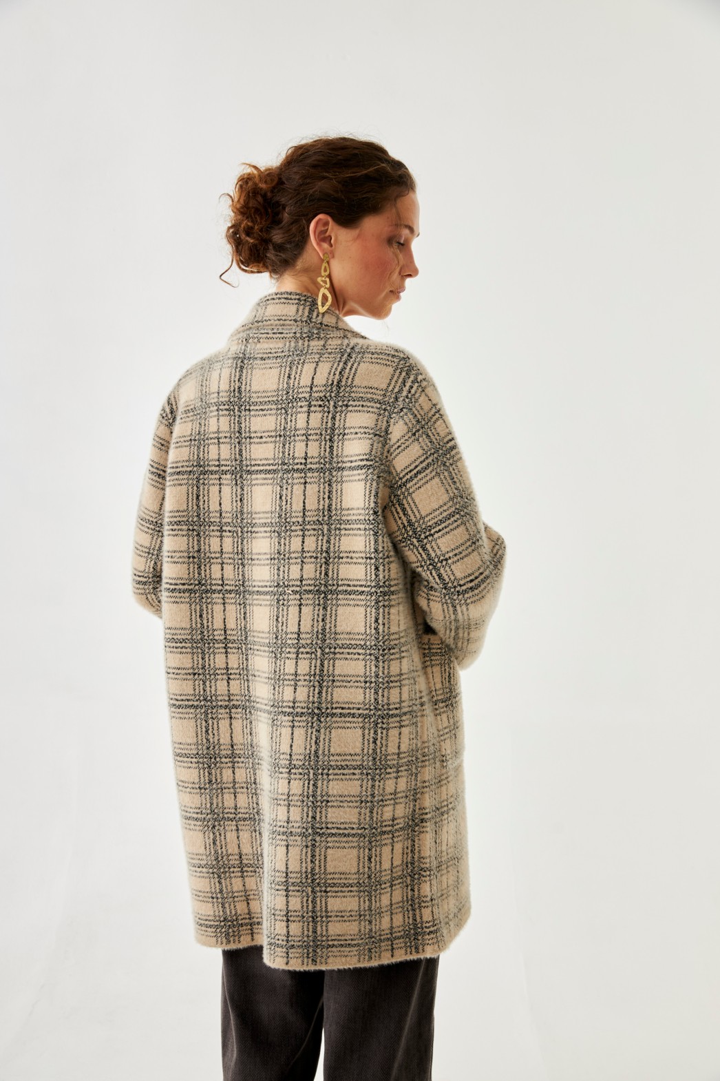 PLAID KNITTED COAT WITH LAPELS 1