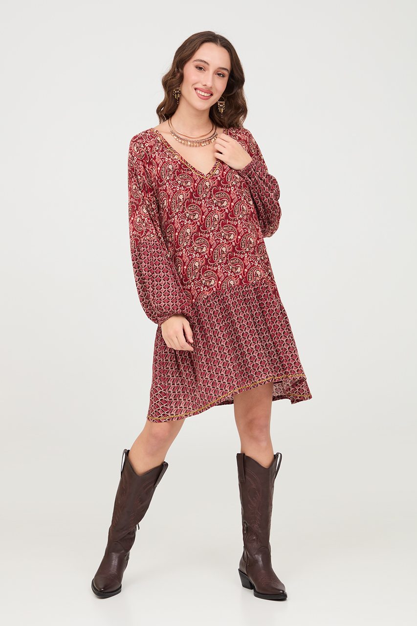 SHORT PRINTED PAISLEY AND SEQUIN DRESS